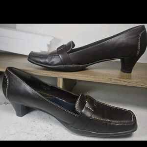 Women's Aresoles Brn Leather Heels Sz 8.5M Cottage Y2k Work to Night Comfy[1C